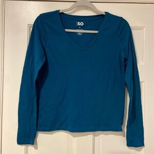 SO Women's Teal Long Sleeve V-Neck Top